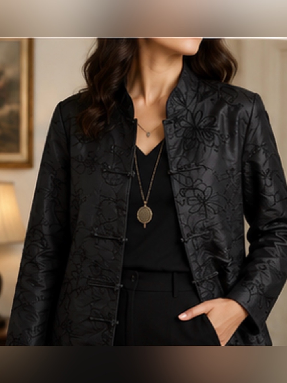 VINTAGE Traditional Asian artisa jacket /handstitched  / Black silk embroidered